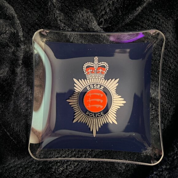 UK Police👮VTG Collectible Glass Change Tray Dish England- ESSEX POLICE - Picture 1 of 3